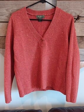Eddie Bauer Women's Rust Red V-Neck Button Sweater